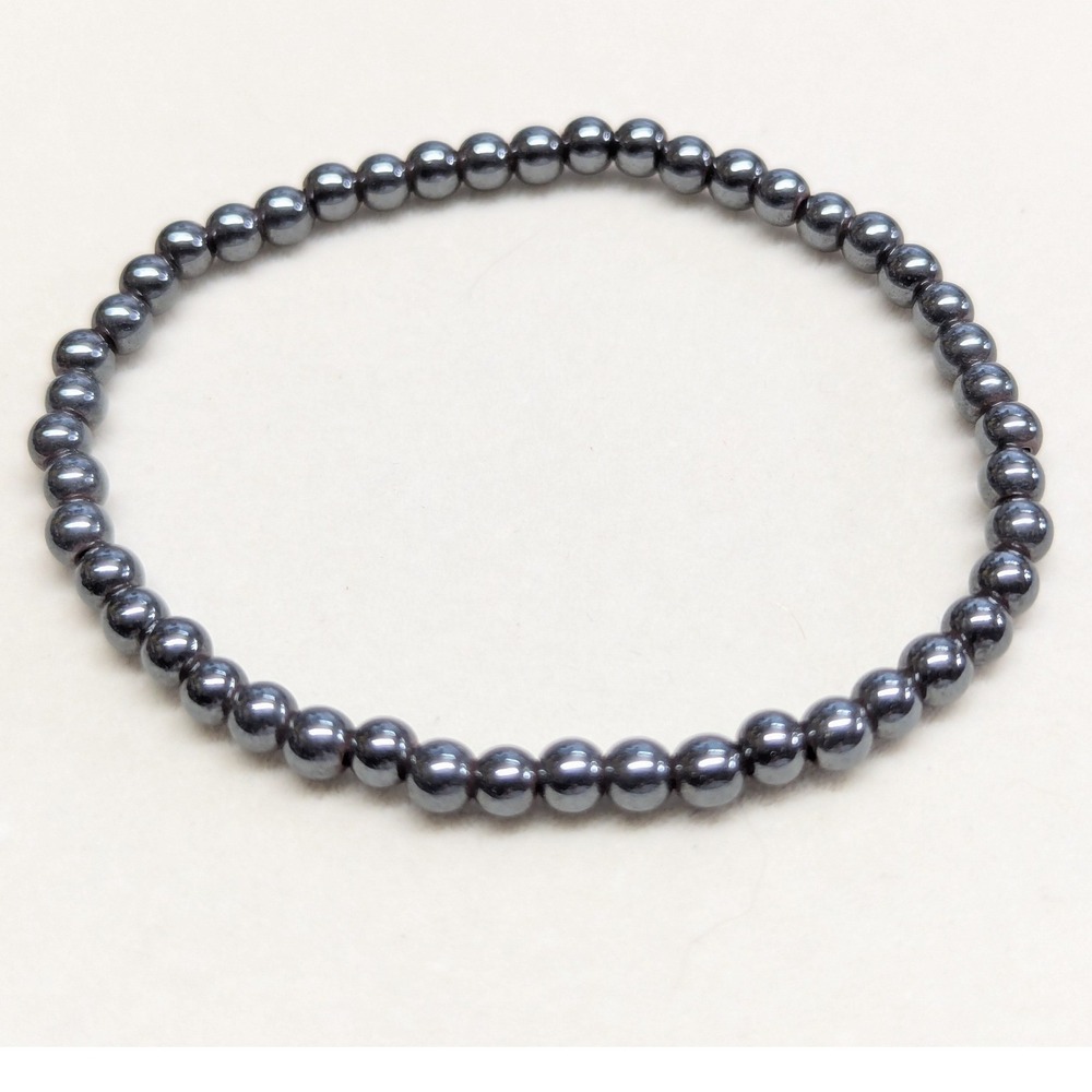 Hematite Bead Bracelet Gunmetal Gray Minimalist Stretch Stone Cold Round Beaded